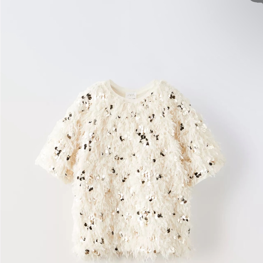 Zara Cream Short Sleeve Tee with Floral Print